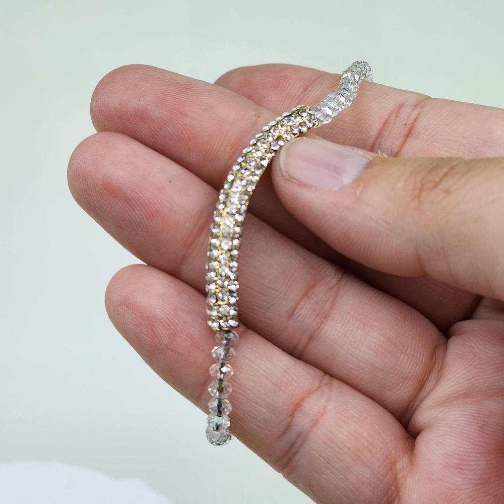 VIVI Genuine Crystal Beaded Necklace Rhinestone Bar Gold Tone Statement Cocktail